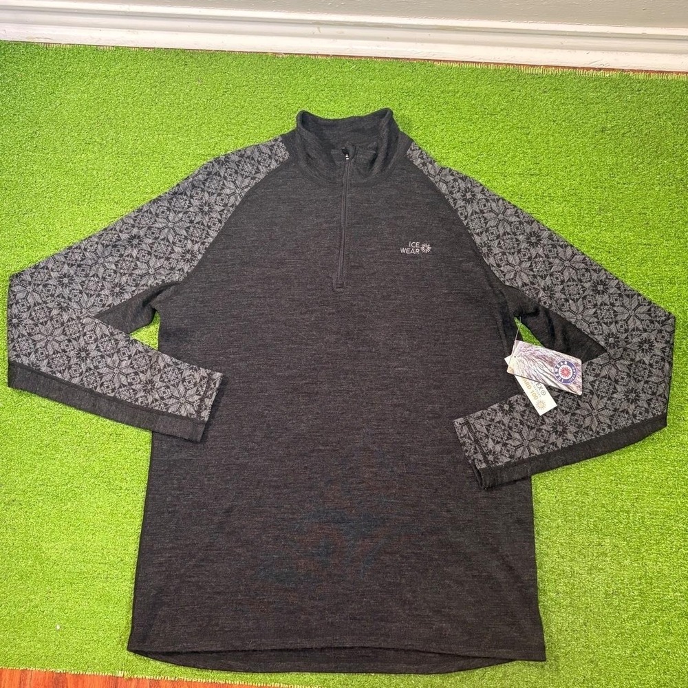 Ice Wear Mens XL Blue 1/4 Zip Pullover Blue Geometric Pattern Long Sleeve